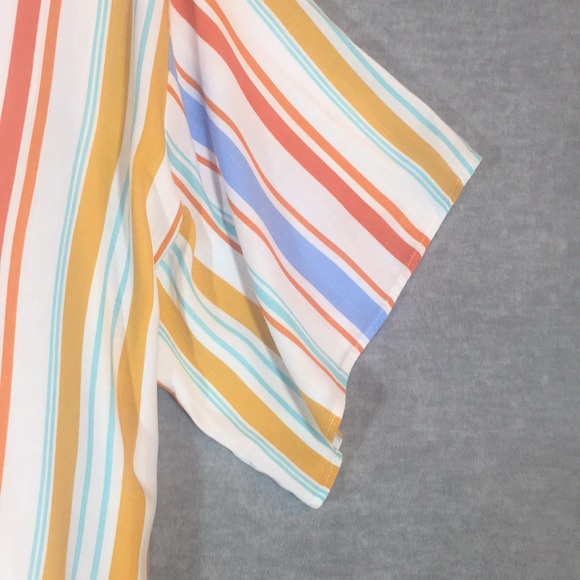 JODIFL Oversized Relaxed Fit Boxy V-Neck Tie Front Soft Comfy Summer Striped Top - Picture 7 of 13